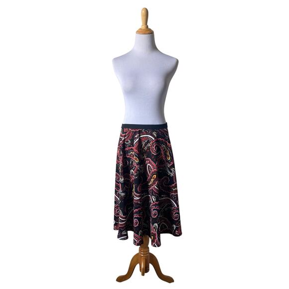 Bobeau Large Flowy Flattering Paisley Print Pull On Elastic Waistband Midi Skirt - Picture 2 of 6